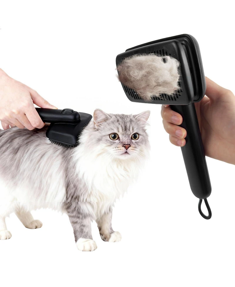 Aronkl Self Cleaning Deshedding Cat Brush Adjustable 2 Level Pins One Click Ergonomic Handle For Small Pets