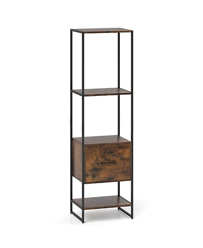 Slickblue Narrow 5-Tier Bookcase with Open Shelves and Storage Drawer