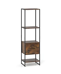 Slickblue Narrow 5-Tier Bookcase with Open Shelves and Storage Drawer