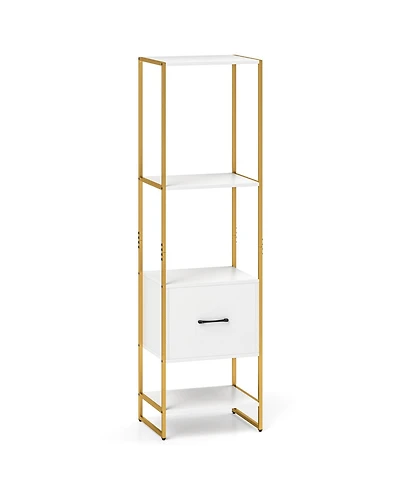 Slickblue Narrow 5-Tier Bookcase with Open Shelves and Storage Drawer