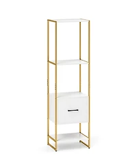 Slickblue Narrow 5-Tier Bookcase with Open Shelves and Storage Drawer