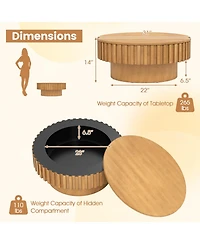 Slickblue Modern Round Wooden Drum Coffee Table with Hidden Storage Compartment