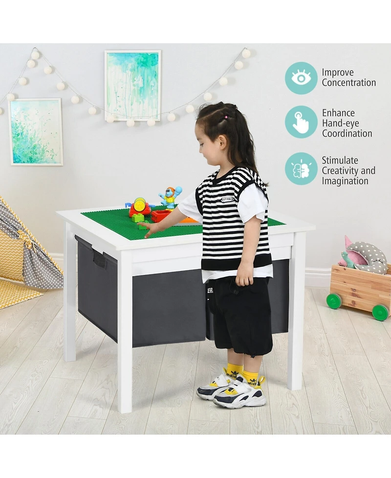 Sugift 2-in-1 Kids Double-sided Activity Building Block Table with Drawers
