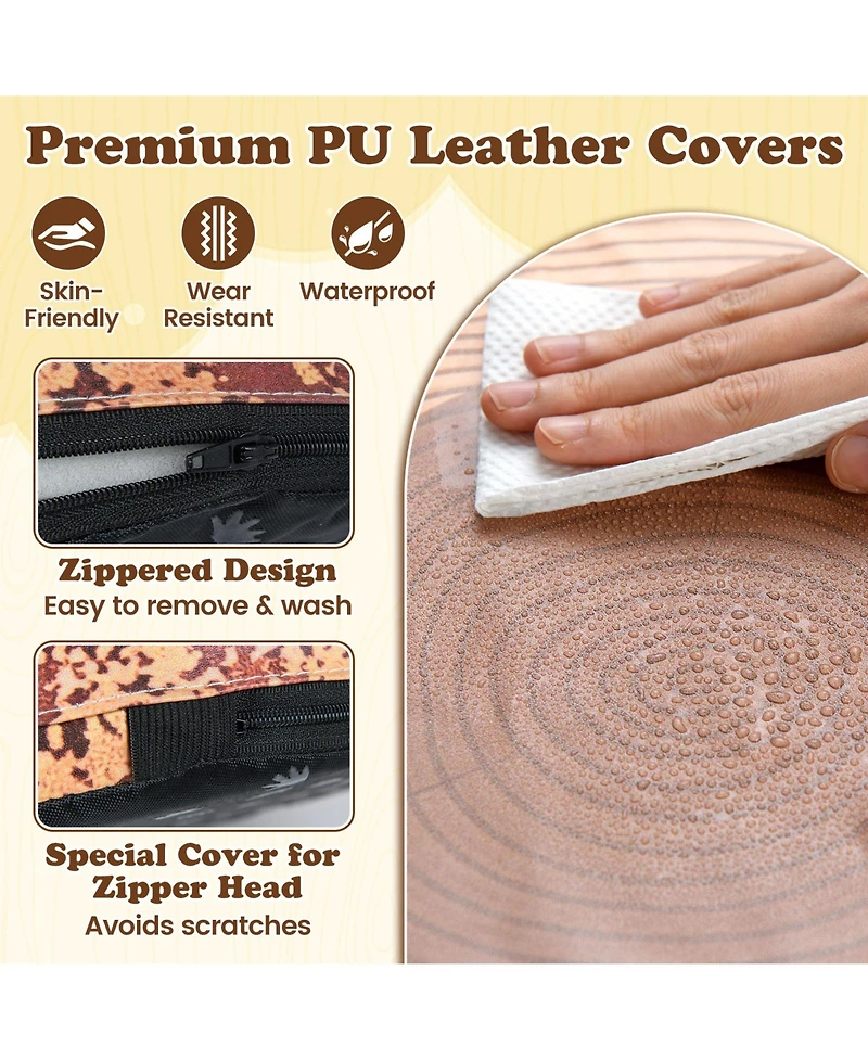 Sugift 3-Piece Tree Stump Stool Set with Wood Printing Nature Decoration