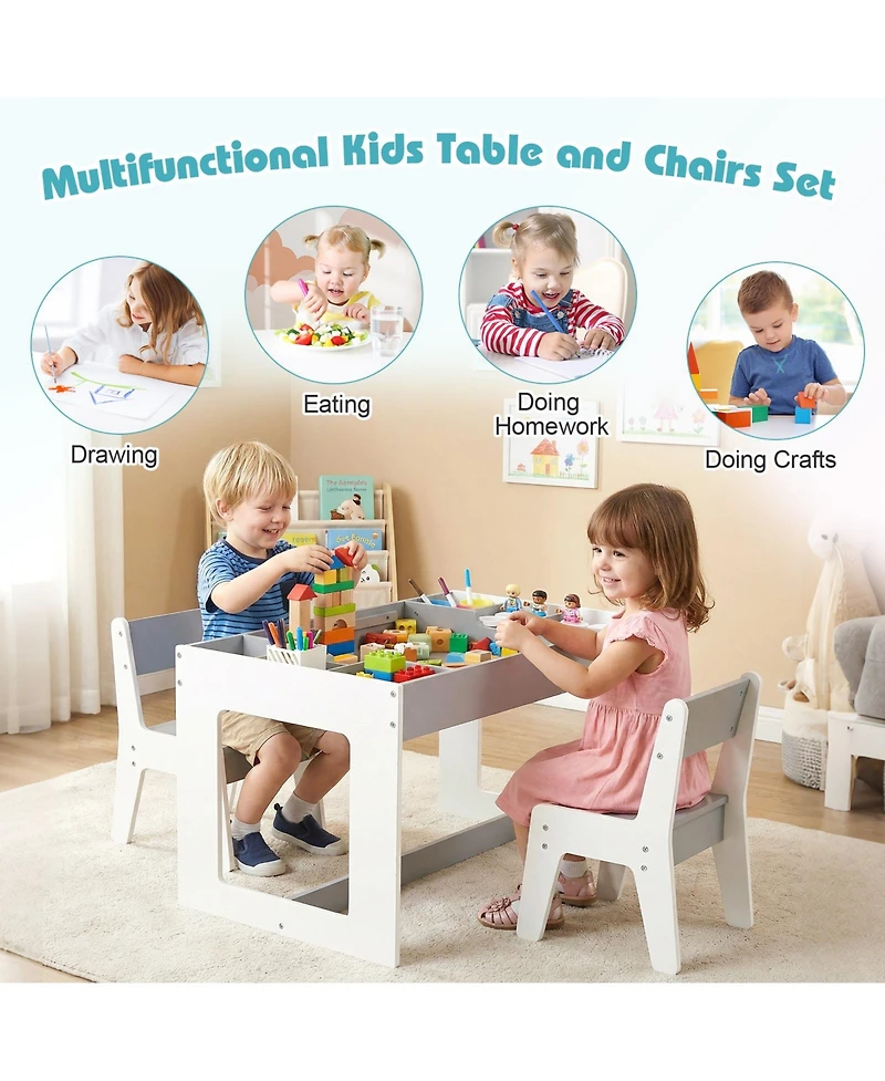 Sugift Multifunctional Kids Table and 2 Chairs Set with Chalkboard