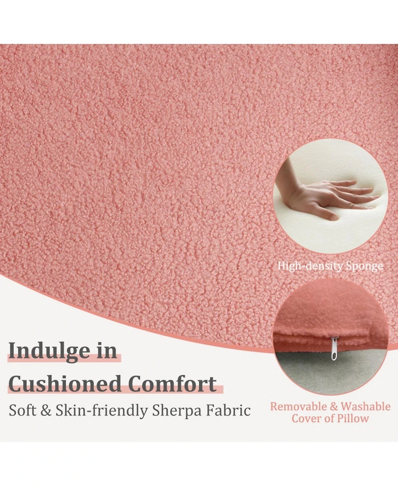 Gouun Modern Sherpa Accent Chair with Waist Pillow and Curved Armrests