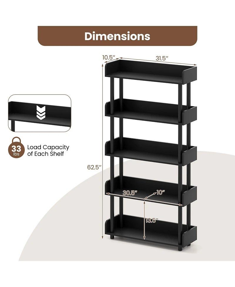 Sugift Five Tier Open Bookcase Industrial Storage Display Shelf