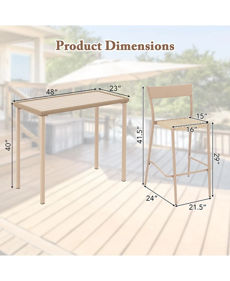 sumyeg 3-Piece Patio Bar Table Set with Bar Height Table and 2 Armless Chairs