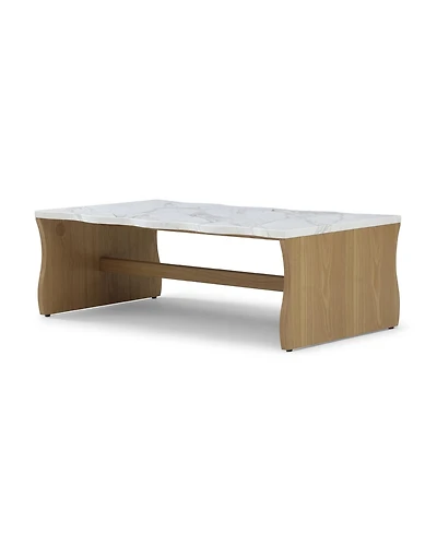 Boyel Living 47.24 Inches Whisper of Waves Modern Coffee Table with Faux Marble Top and Solid Wood Base