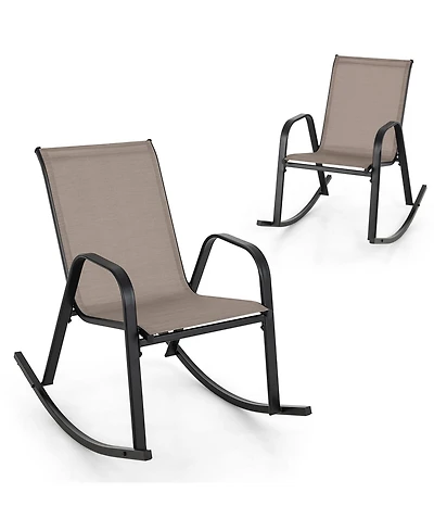 Gymax Set of 2 Metal Rocking Chair Heavy-Duty Rocker Outdoor Anti-Slip Patio