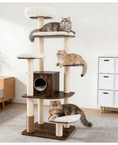 Zeus & Ruta 7 Layer Wooden Cat Activity Hub with Sisal Posts, Cozy Condo and Playful Platforms