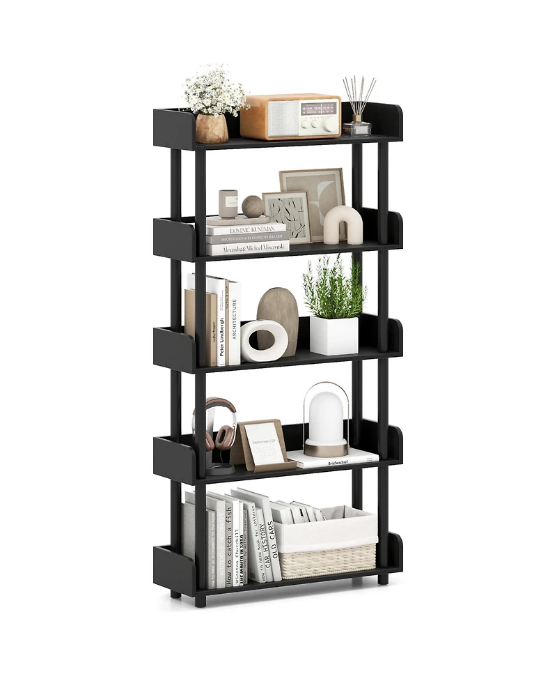 Slickblue 5 Tier Industrial Open Bookshelf Storage Unit for Home Office