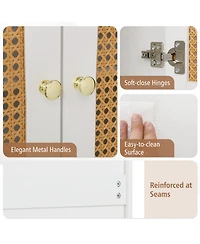 Sugift Rattan Buffet Storage Cabinet with Doors and Adjustable Shelf