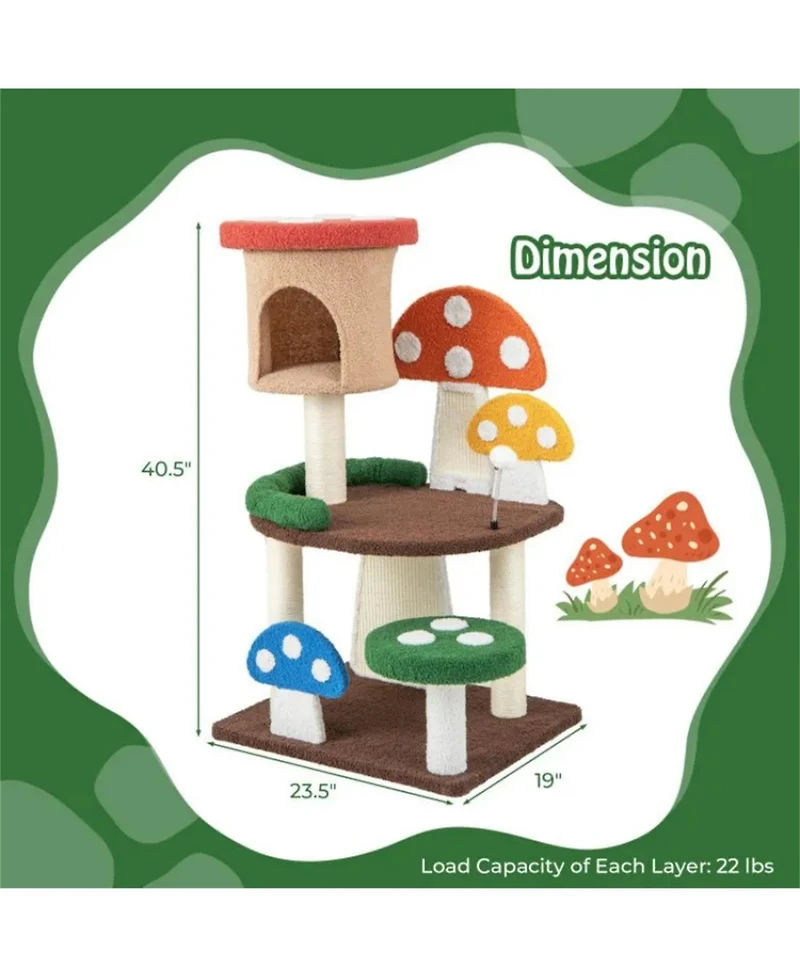 Zeus & Ruta Cute Mushroom Cat Tree with Condo Spring Ball Sisal Posts