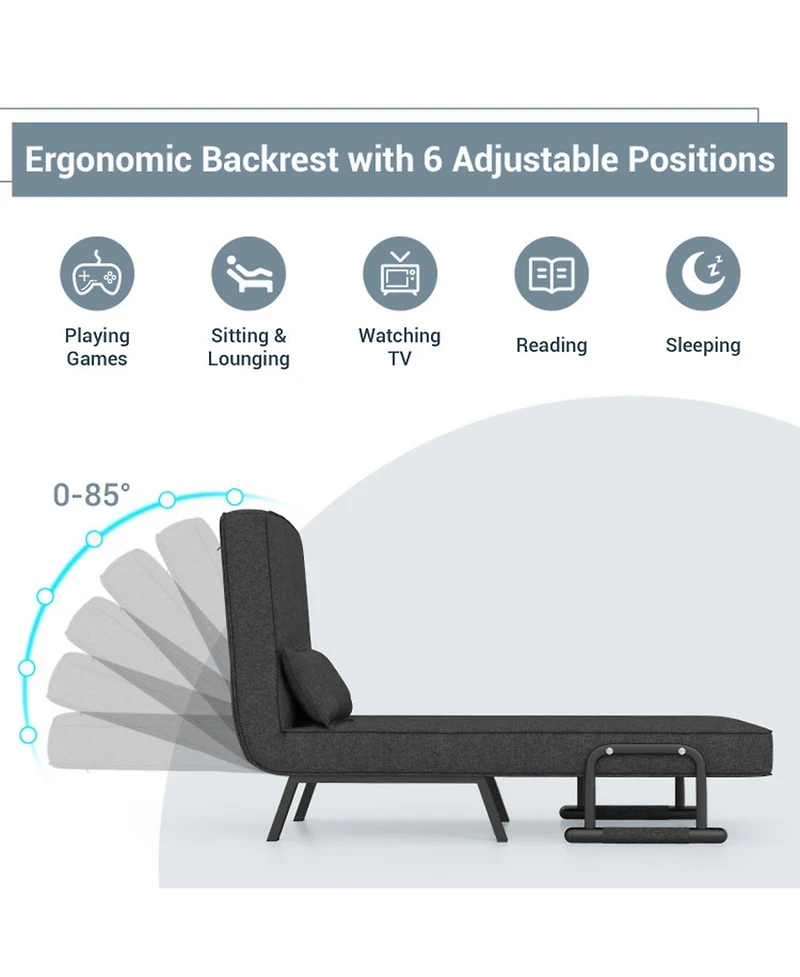 Gouun 6-Position Convertible Sleeper Armchair Lounge Couch with Pillow