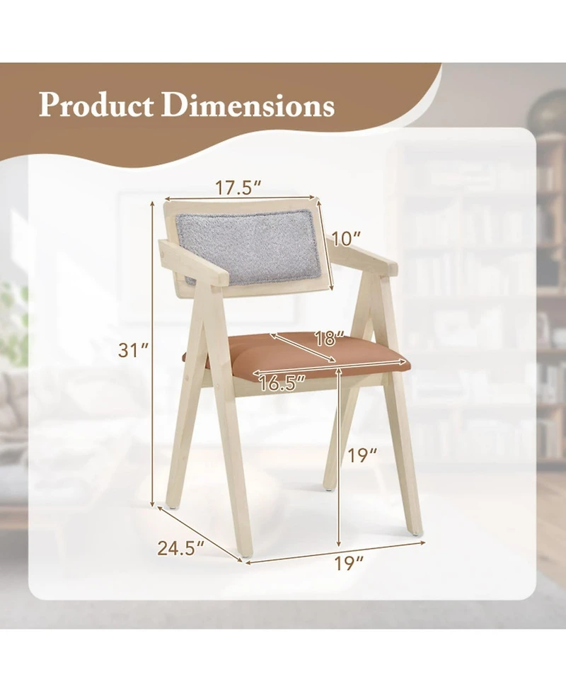 Gouun Mid Century Wooden Accent Chairs Set of 2 with Leathaire Cushions