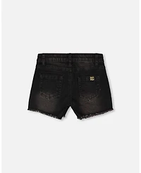 Deux par Deux Little Girls Denim Shorts with Embroidery