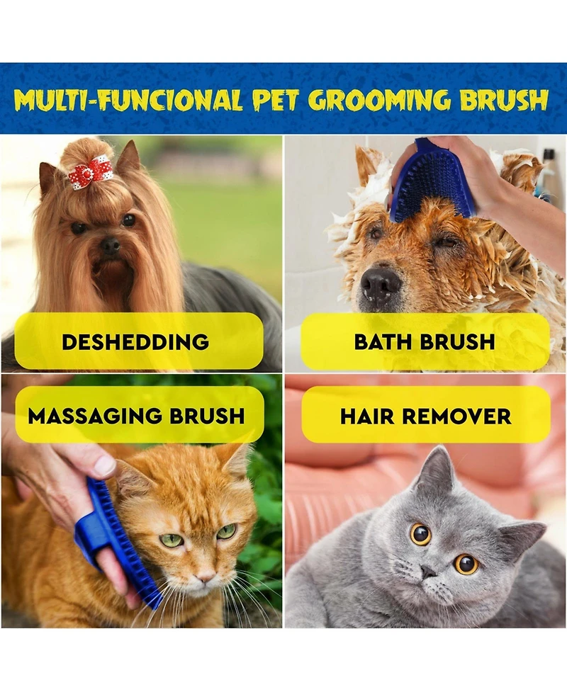 Aronkl Rubber Brush for Dogs Cats Gentle Deshedding Bath Short Medium Hair Soft Bristles Antislip Grip Easy Clean