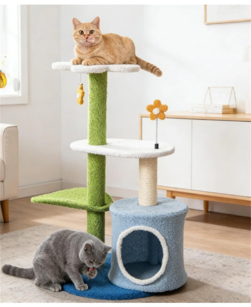 Zeus & Ruta 34.5 in. 4 Tier Cat Activity Center with Jingling Balls and Cozy Condo for Kittens