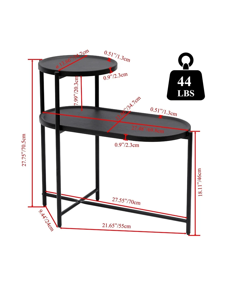 sumyeg Round Wooden Coffee Table with 2-Tier Storage Tray in Black