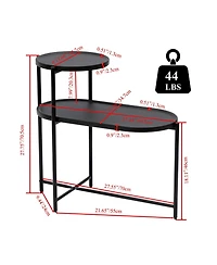 sumyeg Round Wooden Coffee Table with 2-Tier Storage Tray in Black