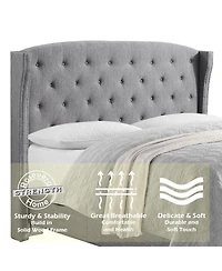 Boyel Living High Back Upholstered Bed Frame with Studded Detail Platform Bed with Solid Wood Frame Soft Fabric