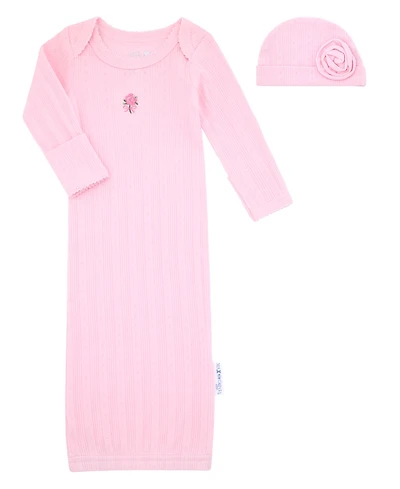 Max & Olivia Baby Girls' Long-Sleeve Gown and Hat, 2-Piece Set