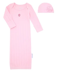 Max & Olivia Baby Girls' Long-Sleeve Gown and Hat, 2-Piece Set