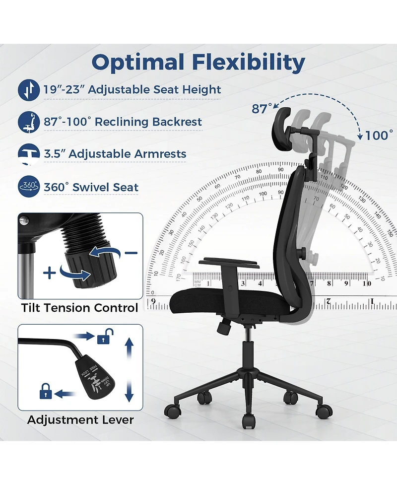 Slickblue Ergonomic Office Chair 3D Headrest Reclining Backrest