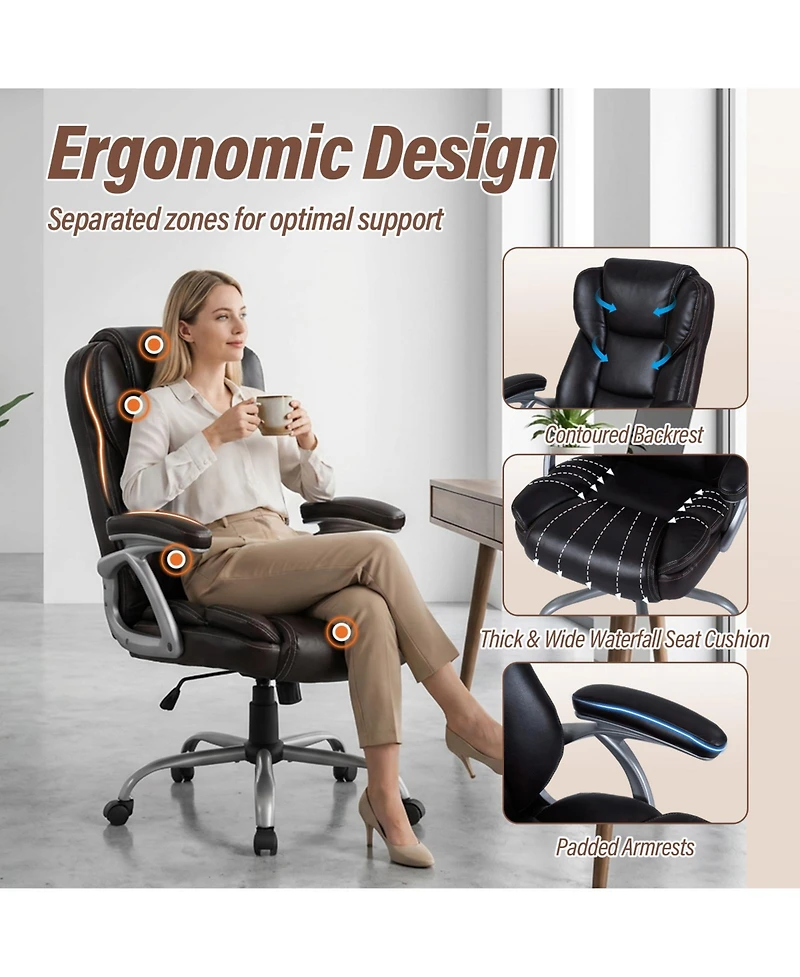 Slickblue Ergonomic Executive Office Chair Leather Padded Seat Armrests