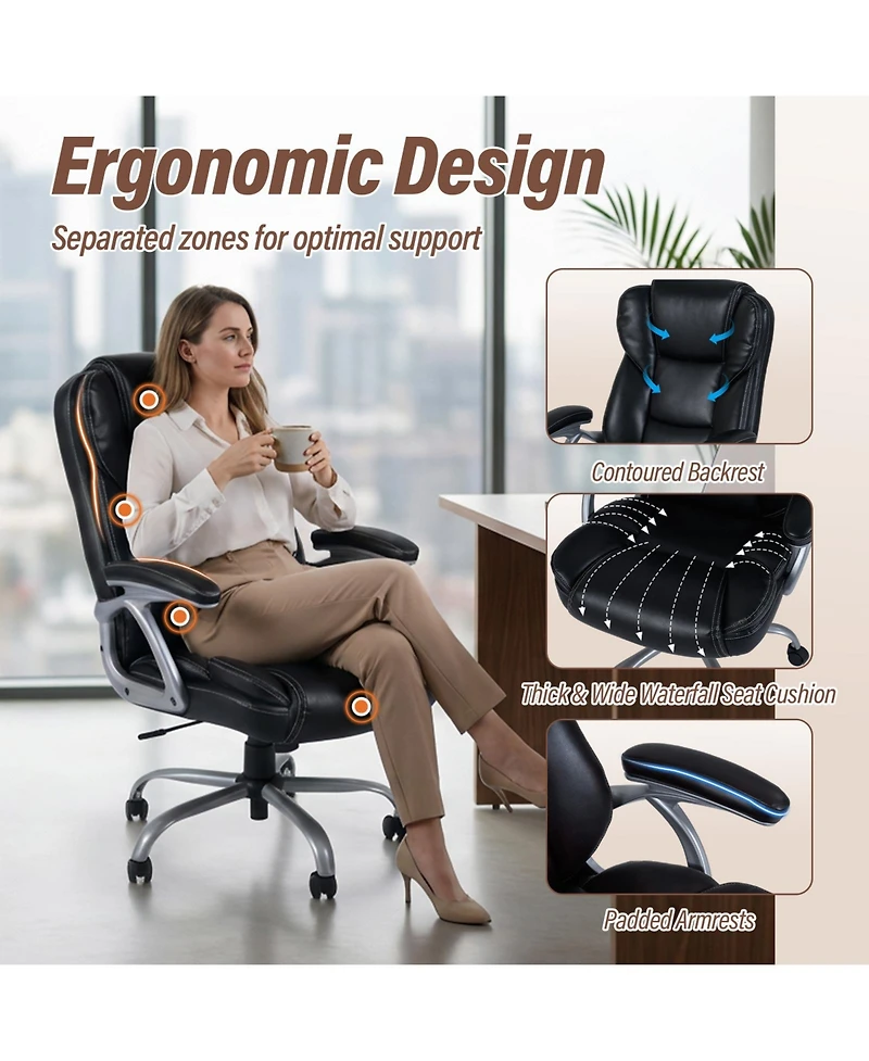 Slickblue Ergonomic Executive Office Chair Leather Padded Seat Armrests