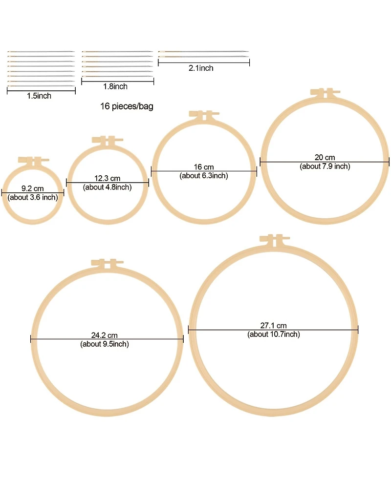 Gnuadz Burlywood Embroidery Hoops Plastic Round Cross Stitch Craft Sewing Frames 6 Sizes 3.6-10.7 Inch 16pcs