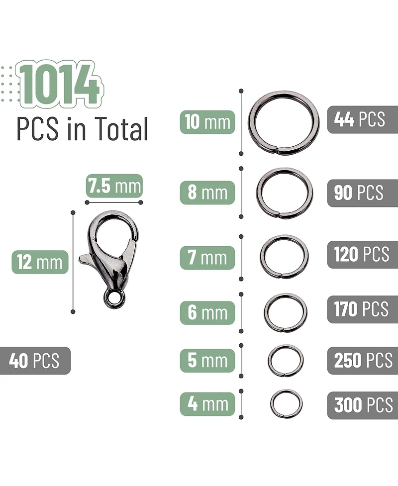 Gnuadz 1014pcs Open Jump Rings Lobster Clasps Jewelry Making 6 sizes