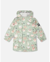 Deux par Deux Big Girls Rain Jacket in Polyurethane Frog Print