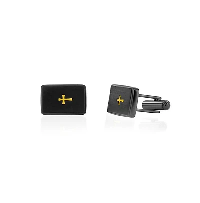 Metallo Stainless Steel, Brushed Gold Cross Cufflinks