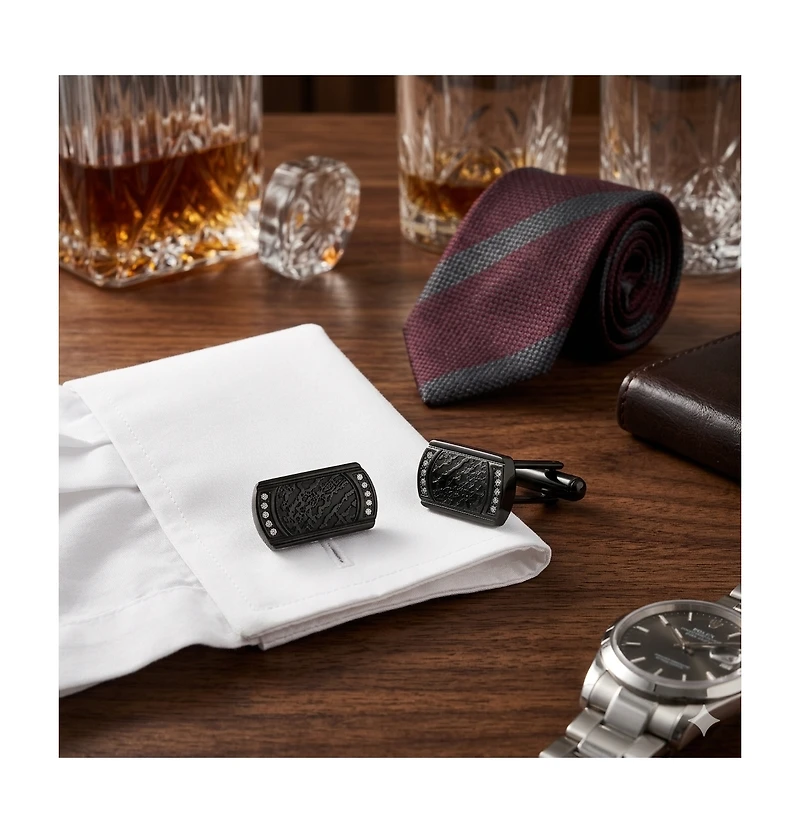 Metallo Stainless Steel, Textured Cz Cuff Links