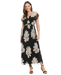 London Times Petite Printed Surplice Neck Maxi Dress