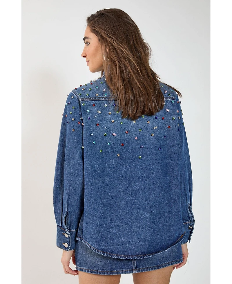 Nasty Gal Women's Denim Embellished Long Sleeve Shirt