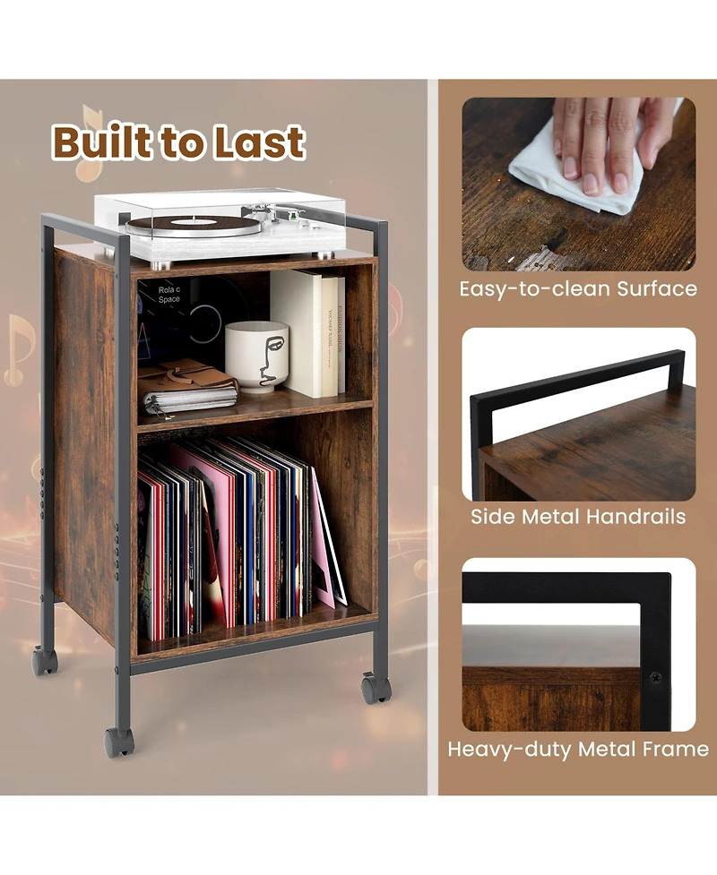 Sugift Mobile Record Player Stand with Power Outlet Storage