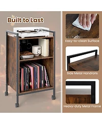 Sugift Mobile Record Player Stand with Power Outlet Storage