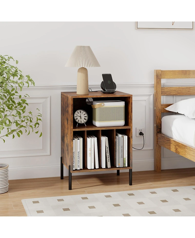 Sugift Record Player Stand with Storage Shelf and Charging Station