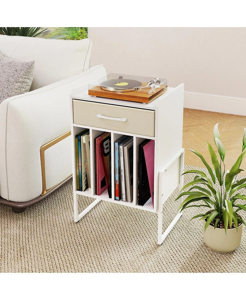 Sugift Record Player Stand with Drawer and Vinyl Record Storage