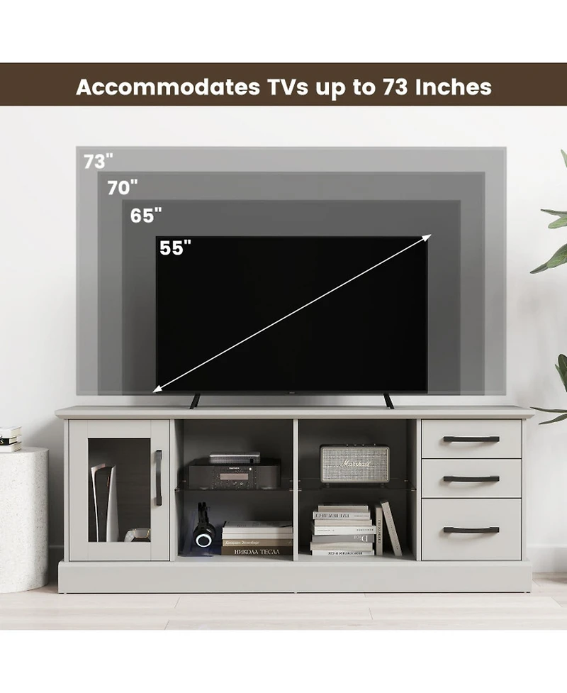 Gouun 63 in Media Console with 3 Drawers and Dual Glass Display Shelves