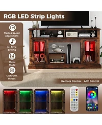 Gouun 58 in Tv Stand with Rgb Led Lighting and Adjustable Glass Shelves