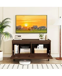 Gouun Mid-Century Fluted Tv Console with Hidden Compartments and Metal Legs