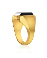 Metallo Stainless Steel Gold Plated Square Acrylic Ring