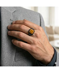 Metallo Stainless Steel Square Tiger Eye Ring
