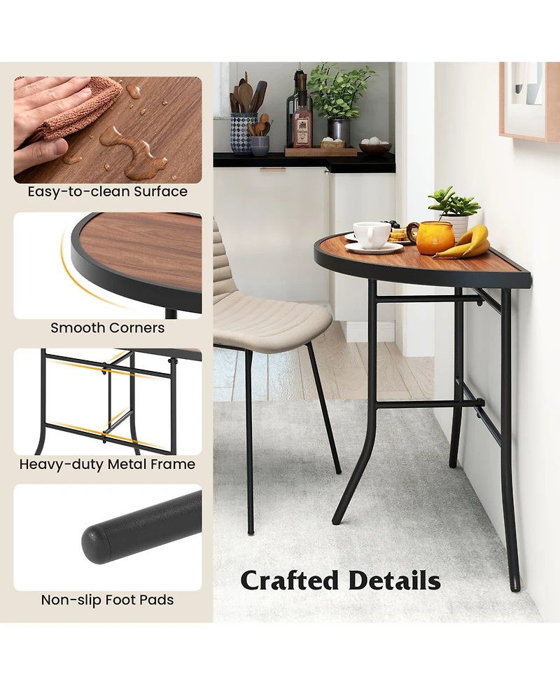 Gouun Half-Round Folding Event Table with Wood Grain Top