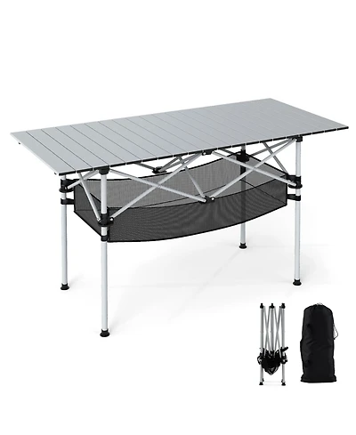 Gouun Portable Roll-Up Aluminum Camping Table with Mesh Basket