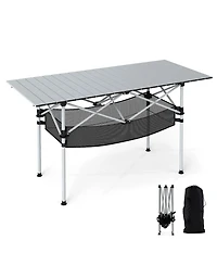 Gouun Portable Roll-Up Aluminum Camping Table with Mesh Basket